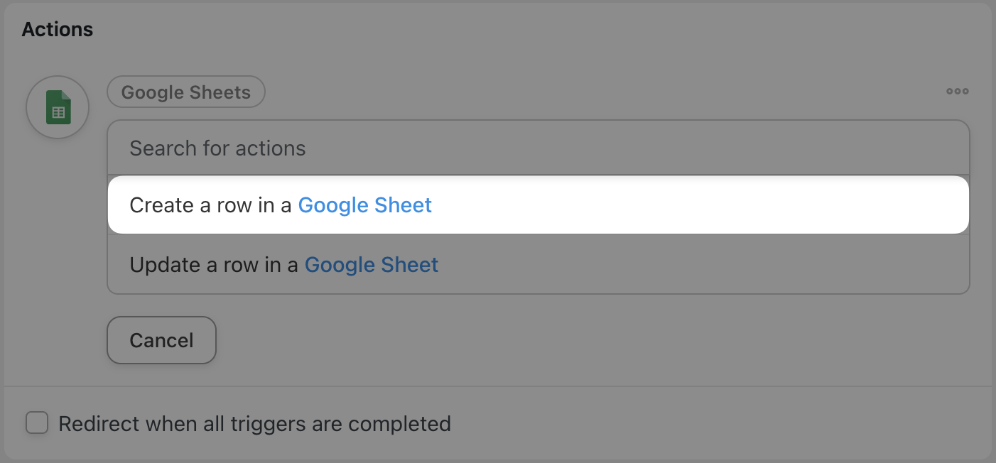 Automator Google Sheets Action Create a row in a Google Sheet