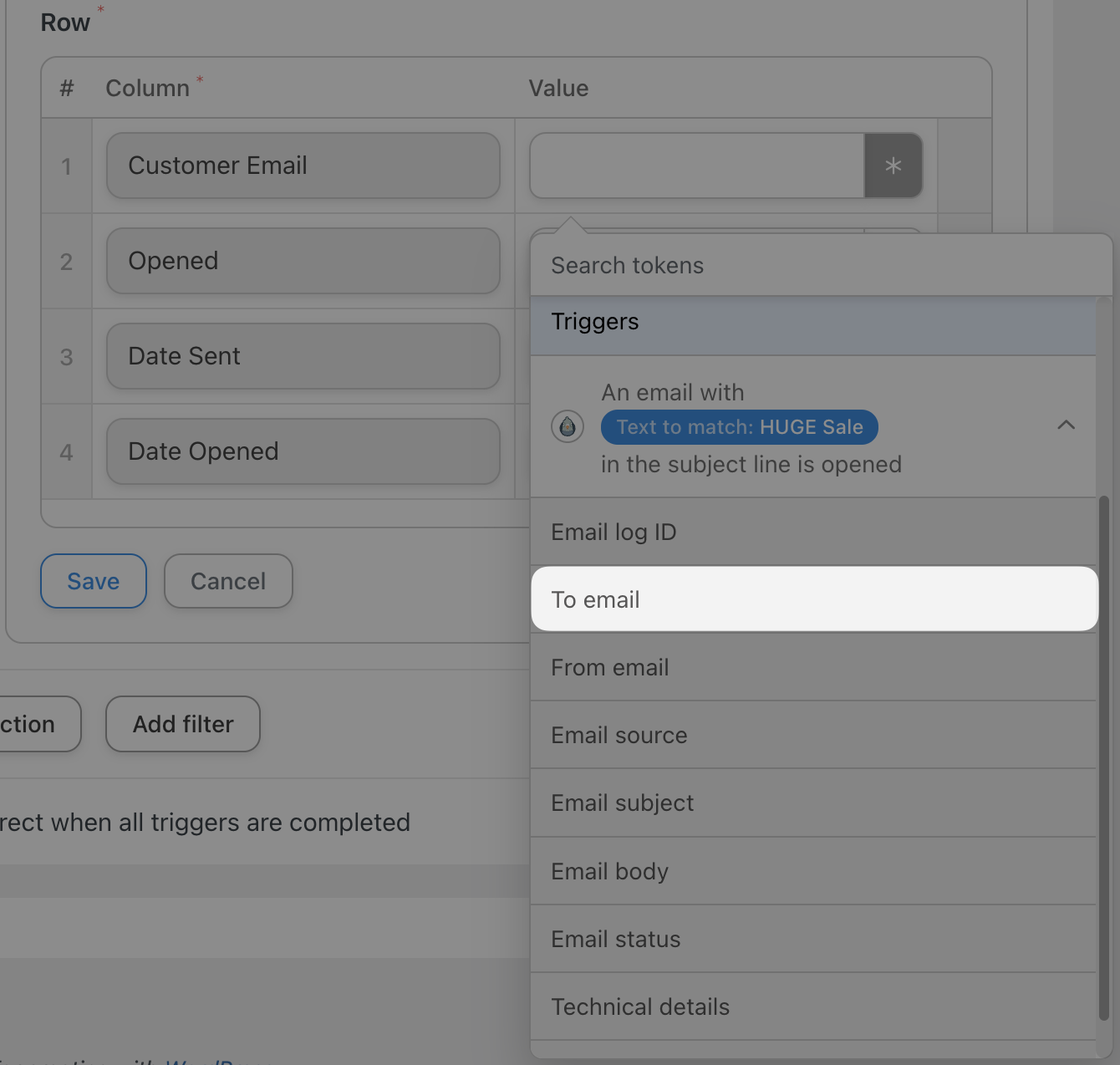 Automator Google Sheets Action Tokens