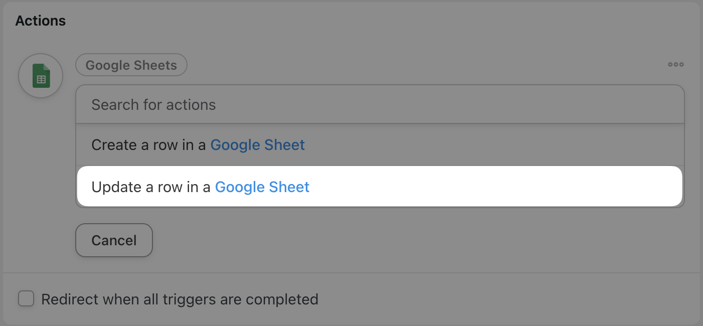 Automator Google Sheets Action Update a row in a Google Sheet