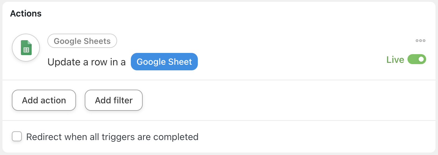 Automator Google Sheets Action Update a row in a Google Sheet Live