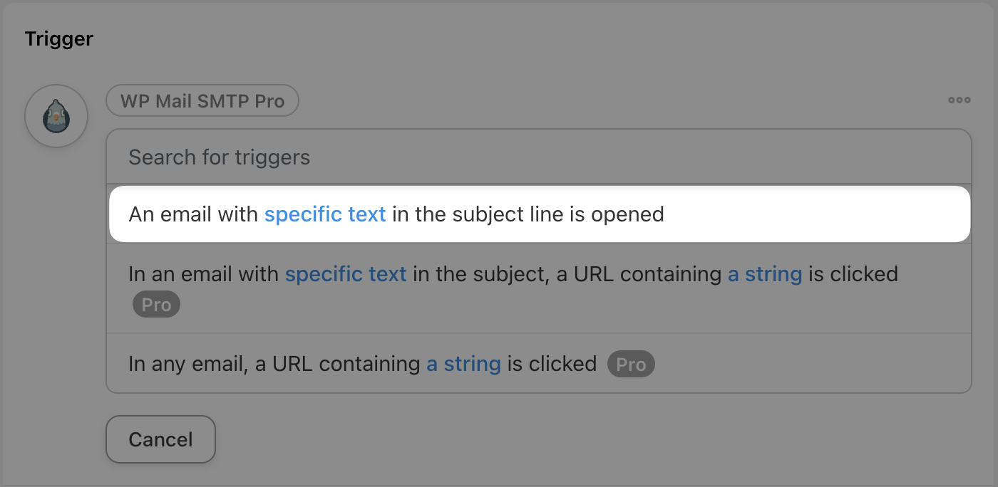 WP Mail SMTP Trigger An email with specific text in the subject line is opened