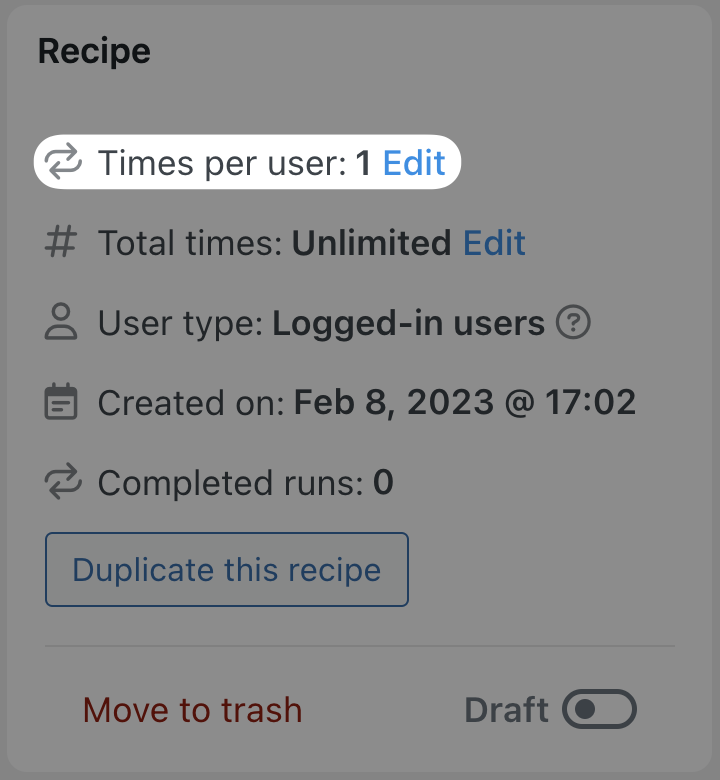 Automator Recipe Box Times per user 1