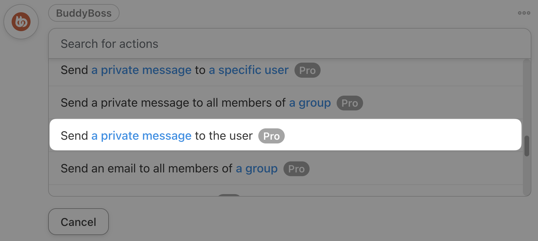 Automator Presto Player Buddy Action Send a private message to the user