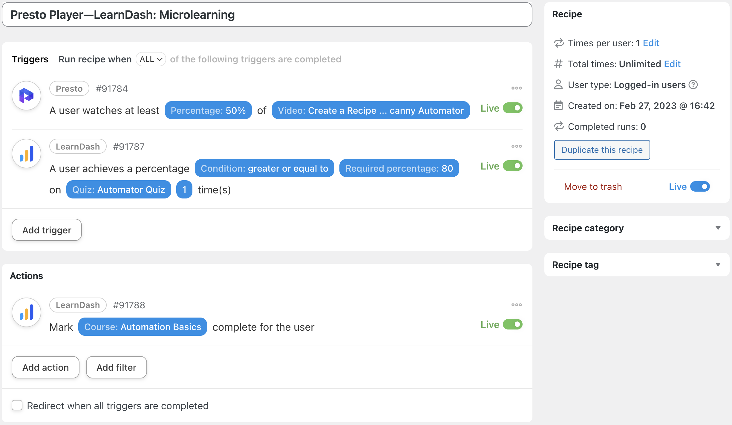 5 Ways to Automate Presto Player Automator Presto Player LearnDash Recipe Live