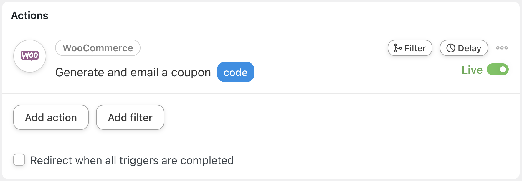 Automator WooCommerce Action Generate and email a coupon code Live