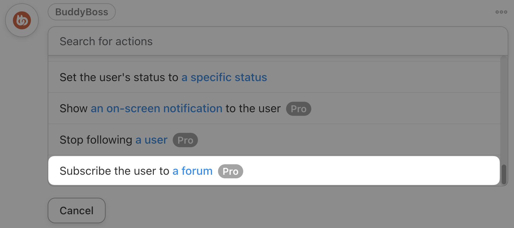 Automator BuddyBoss Action Subscribe the user to a forum