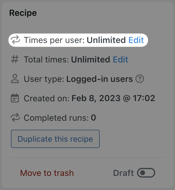 Automator Recipe Box Times per user