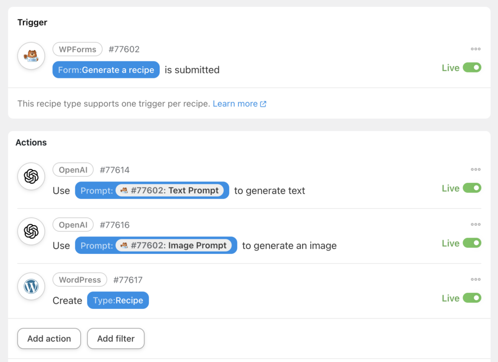 Create a recipe with OpenAI