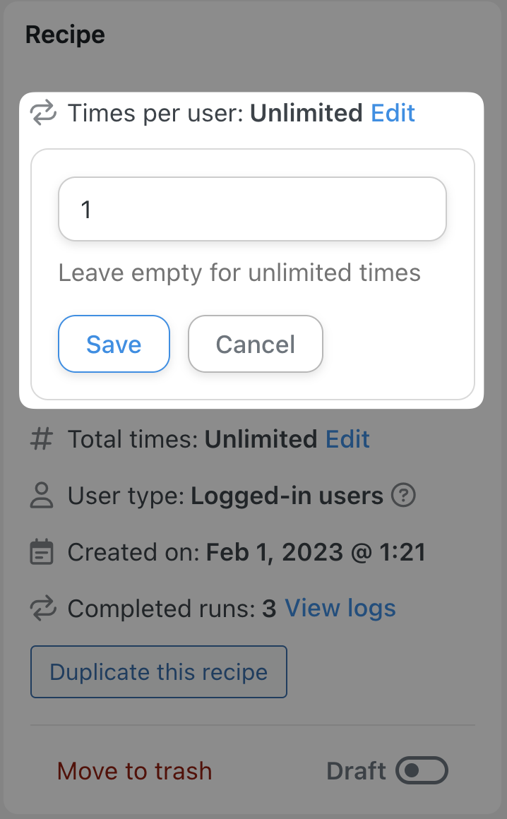 Uncanny Automator Recipe Box Times per user