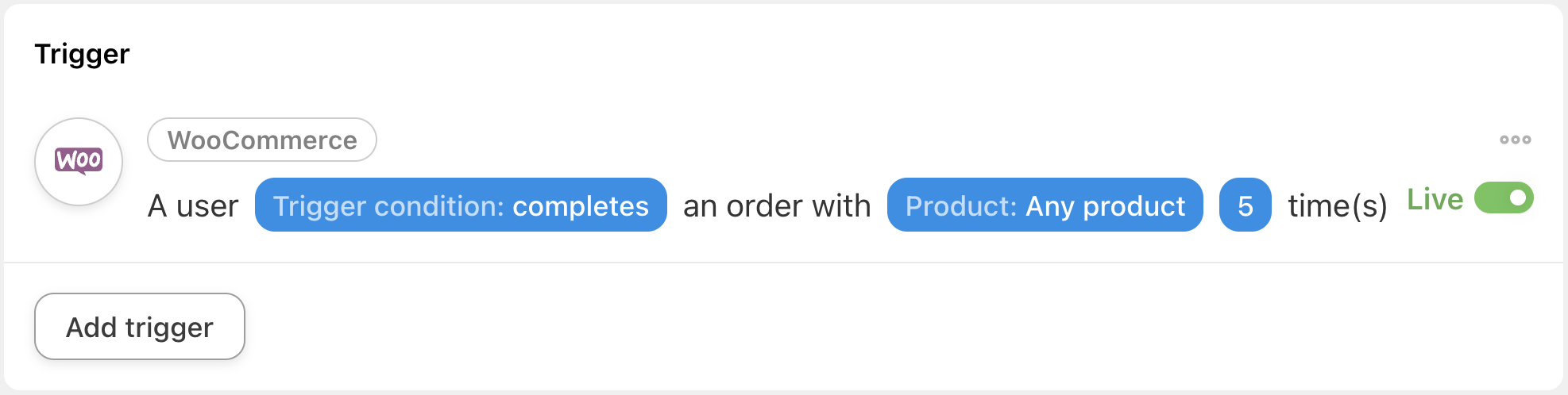Uncanny Automator WooCommerce Action A user completes an oder... 5 times