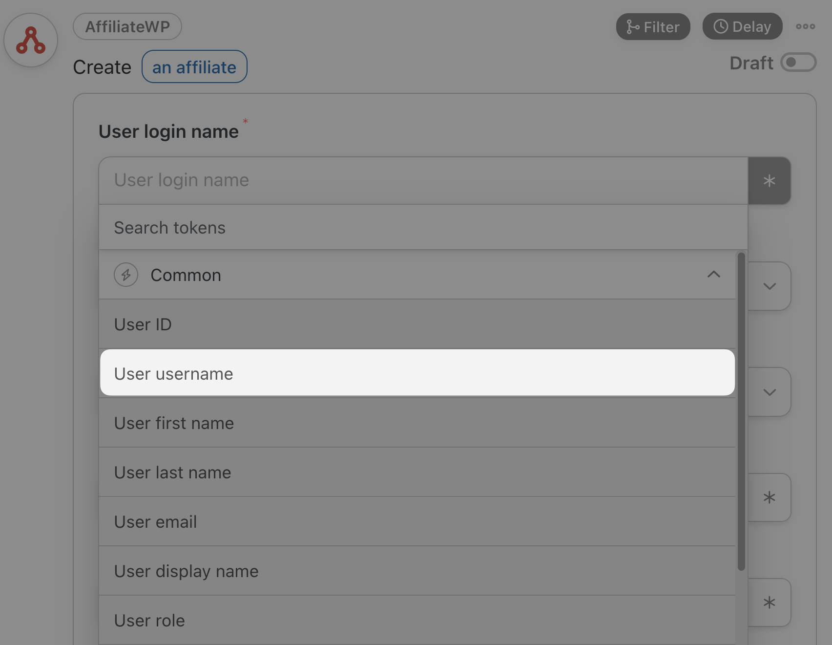 Uncanny Automator Affiliate WP Actions Create an affiliate Tokens