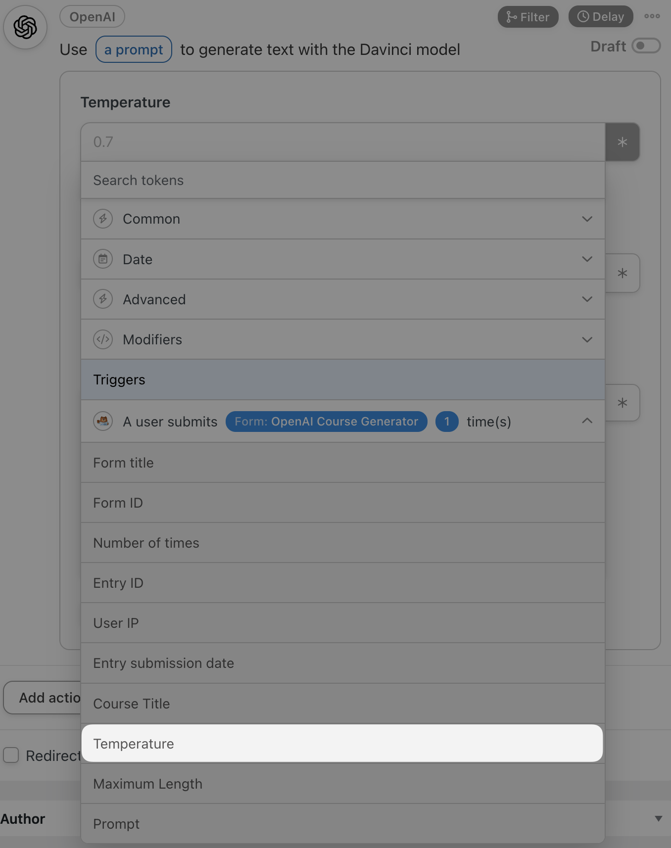 Automator OpenAI Tokens
