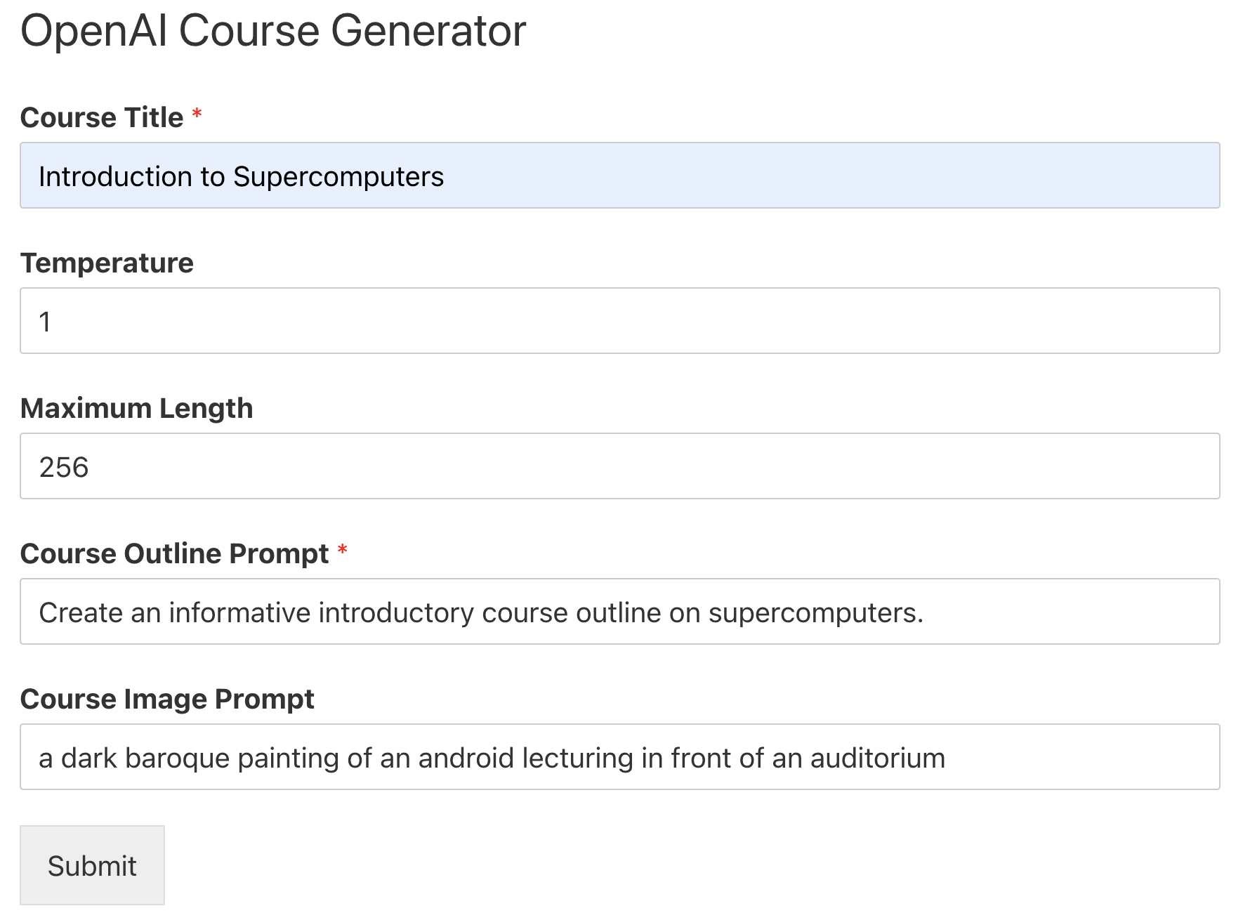 Using OpenAI and ChatGPT Models with LearnDash WPForms course and image prompt form