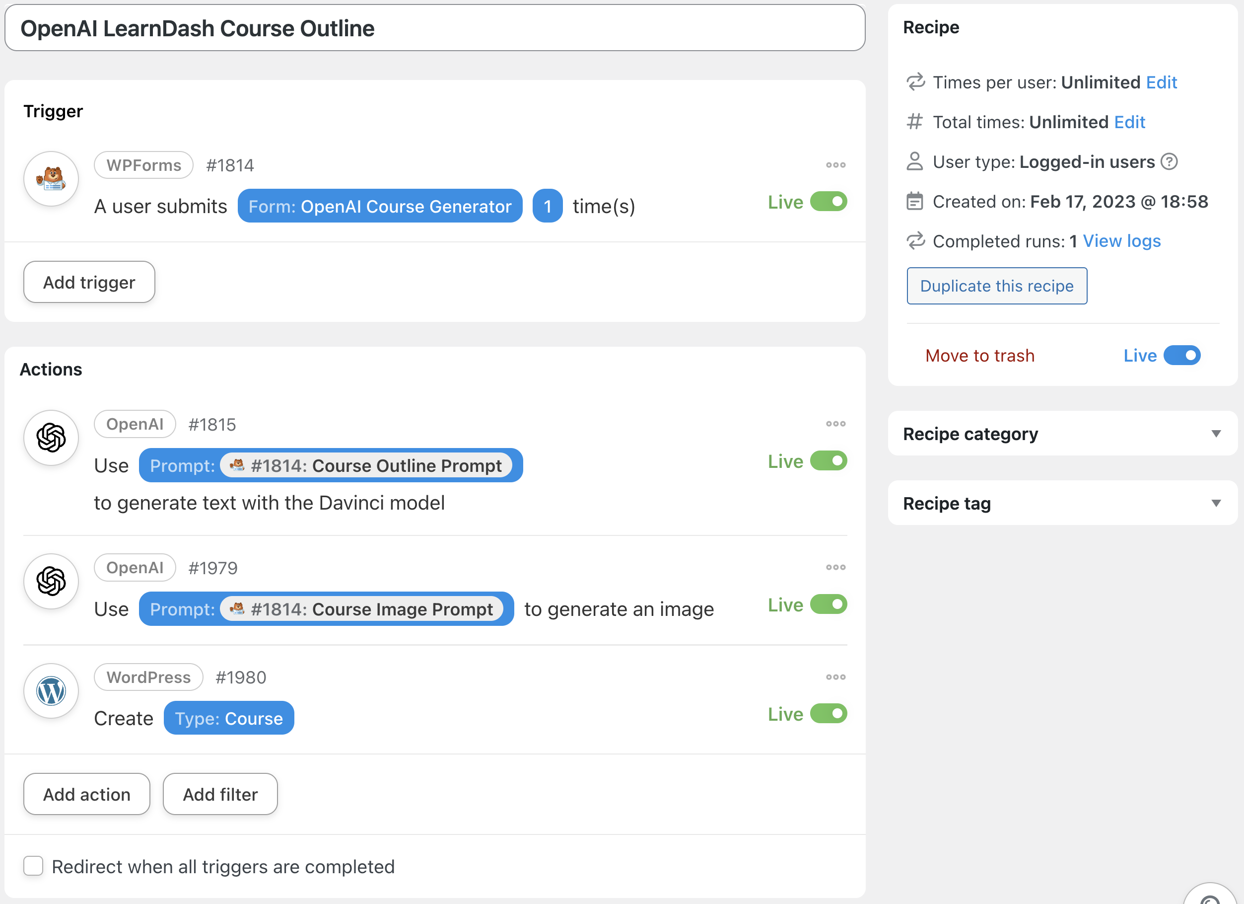 Using OpenAI and ChatGPT Models with LearnDash Course Outline Recipe with Image