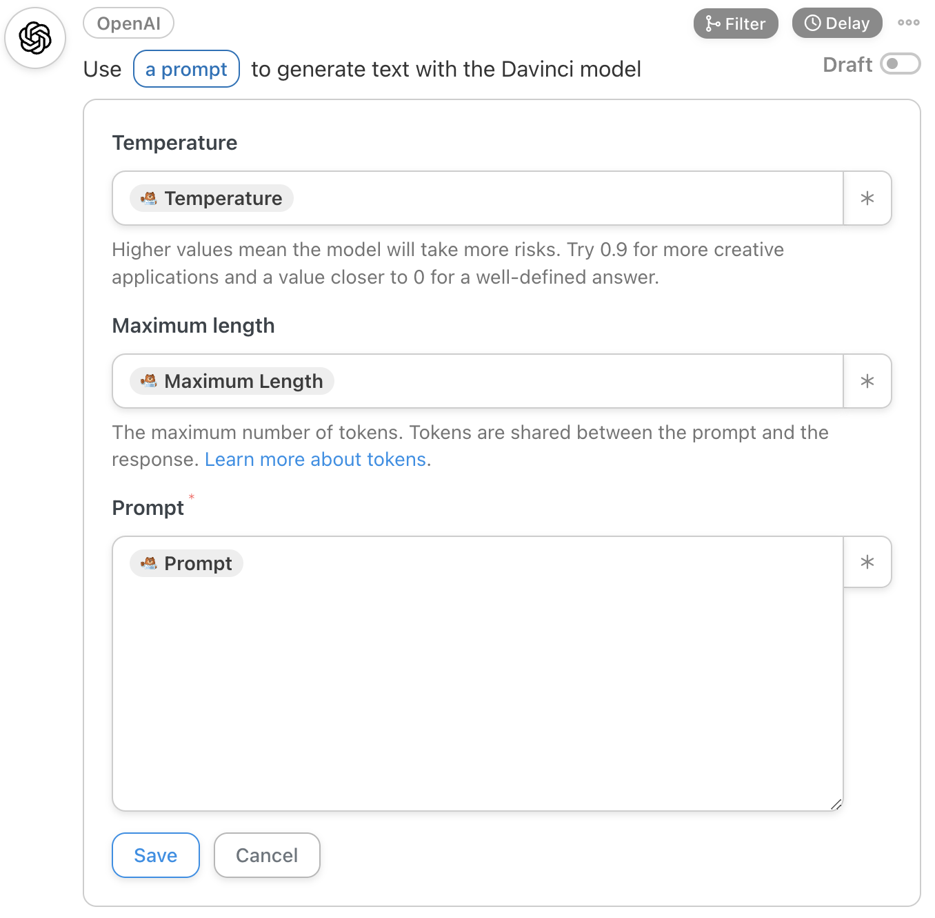 Automator OpenAI Action Tokens
