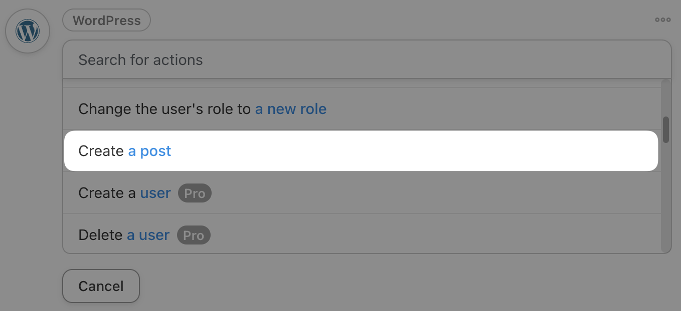 Automator WordPress Action Create a post
