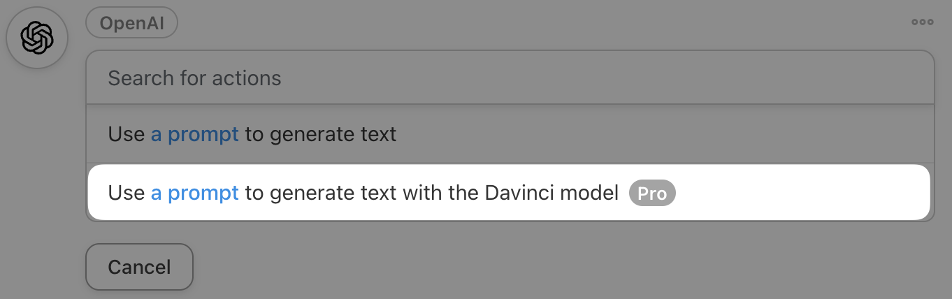 Automator OpenAI Action Use prompt to generate text with the Davinci Model