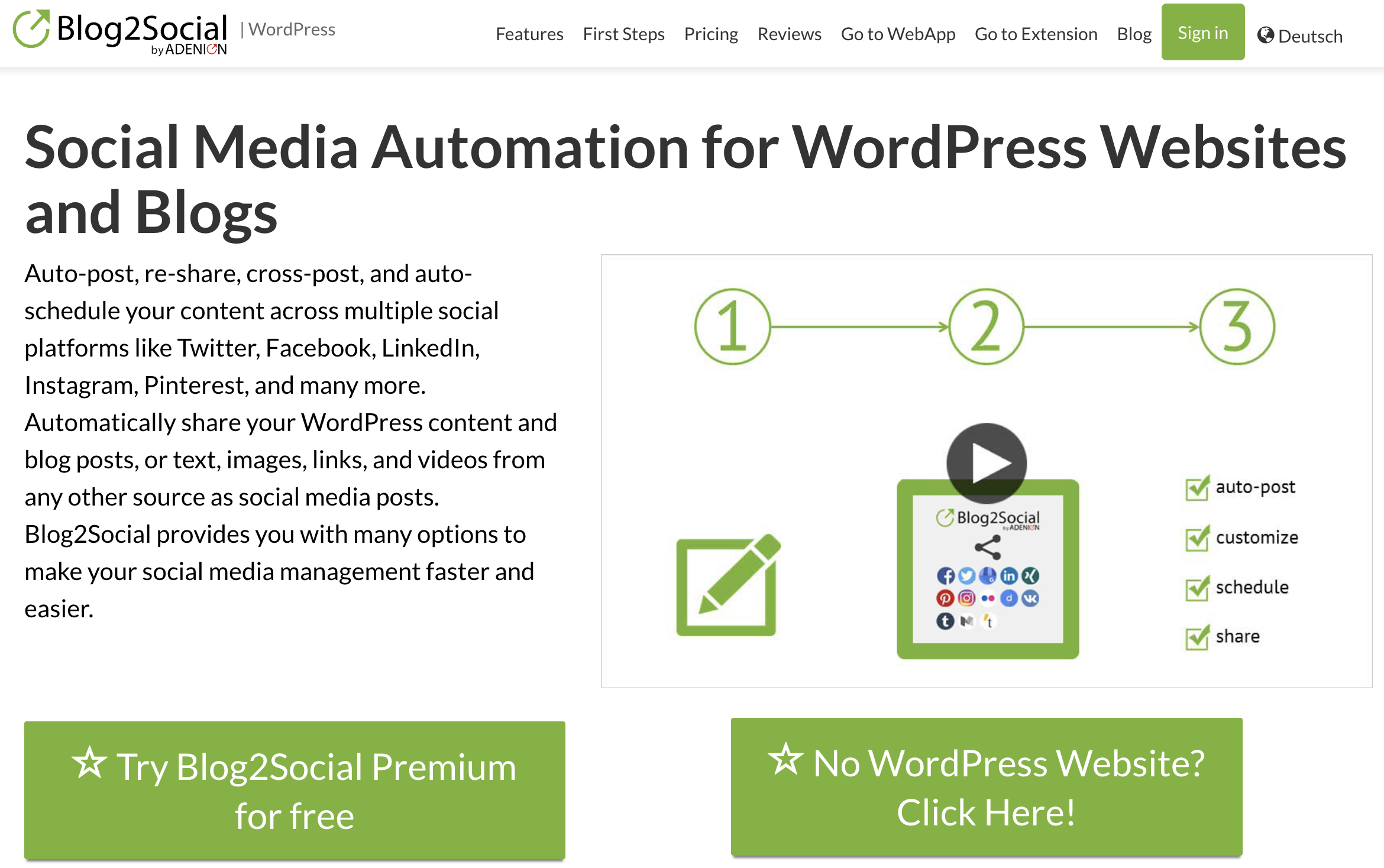 The Best Social Media Plugins for WordPress Blog2Social Homepage