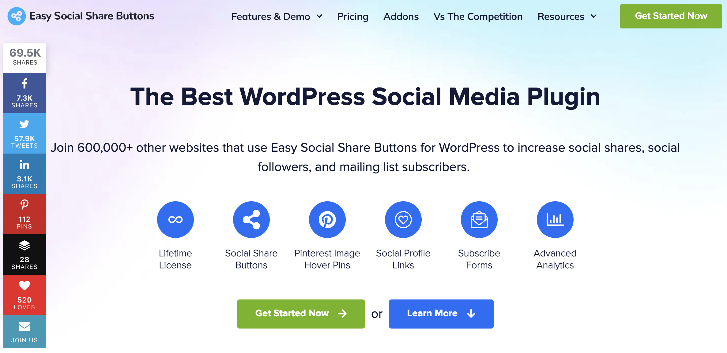 The Best Social Media Plugins for WordPress Easy Social Share Buttons Homepage