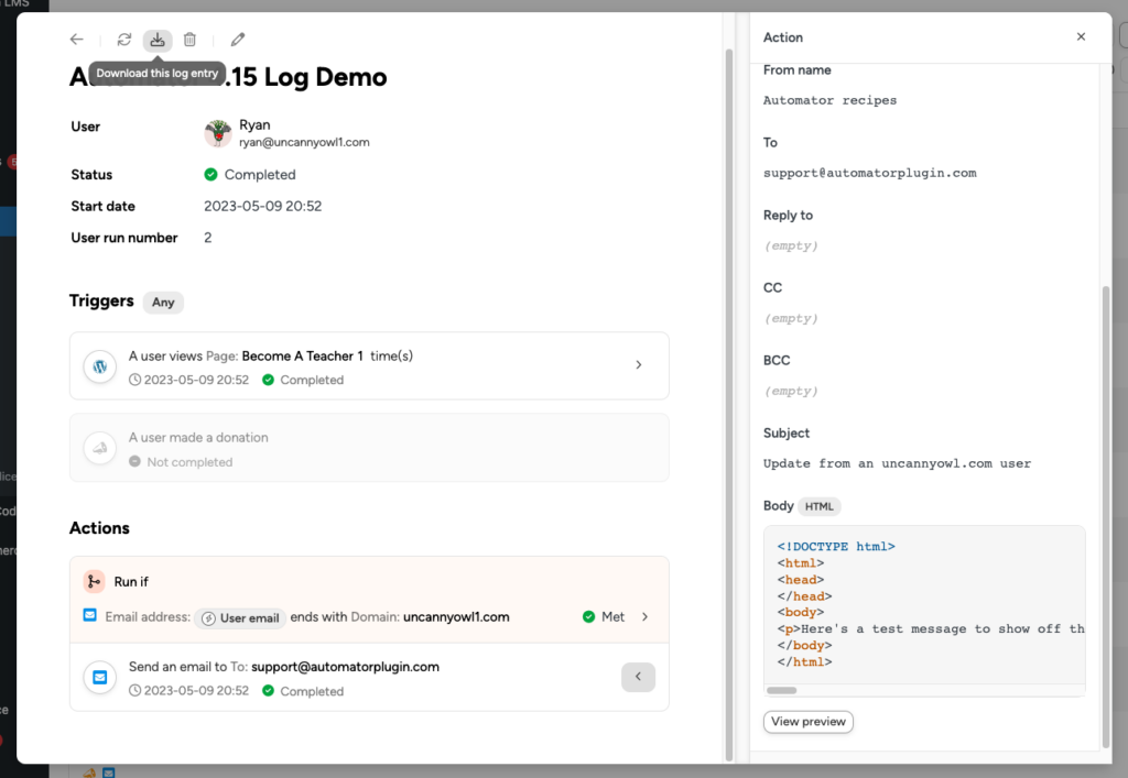 Uncanny Automator Logs