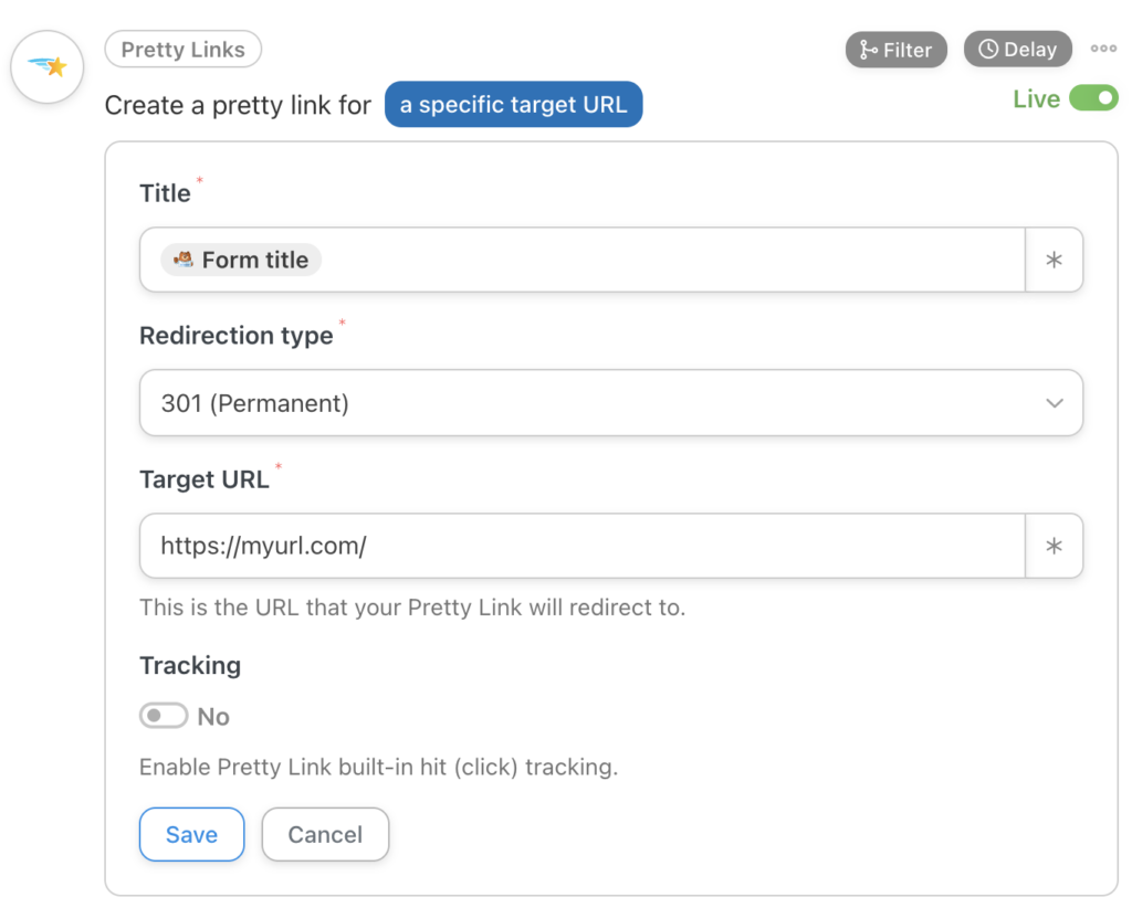 Pretty Links Automator Action