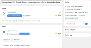 contact form 7 + google sheets integration store form submission data recipe