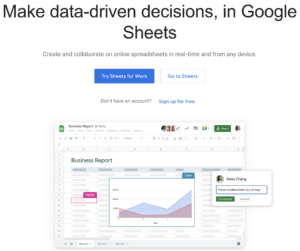 google sheets homepage