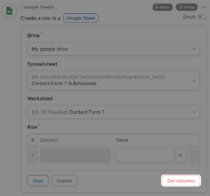 google sheets integration get columns from google worksheet
