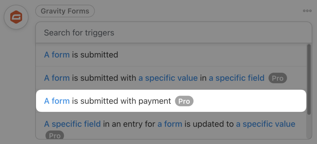gravity forms trigger a form is submitted with payment