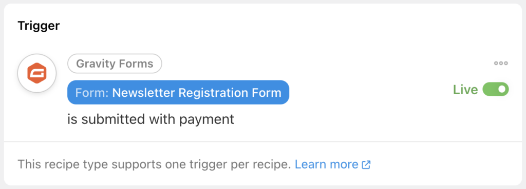 gravity forms trigger a form is submitted with payment live