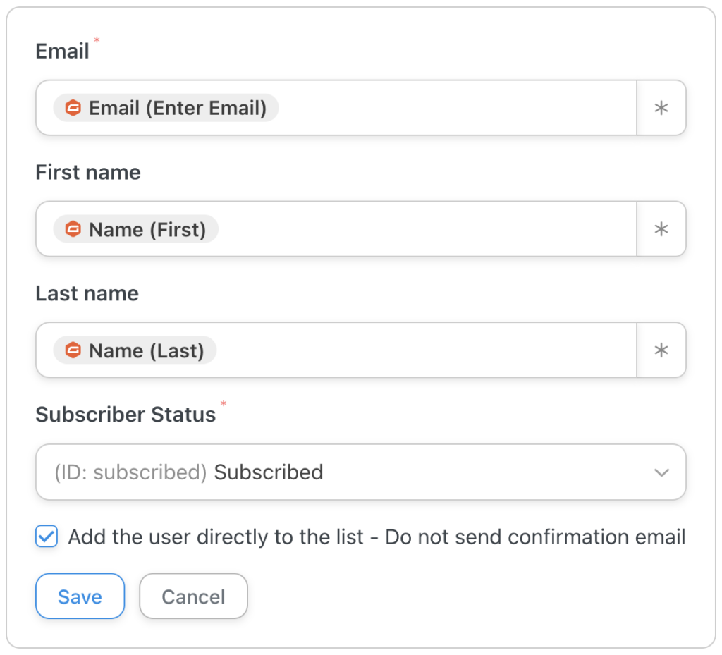 mailpoet subscriber information with gravity forms tokens