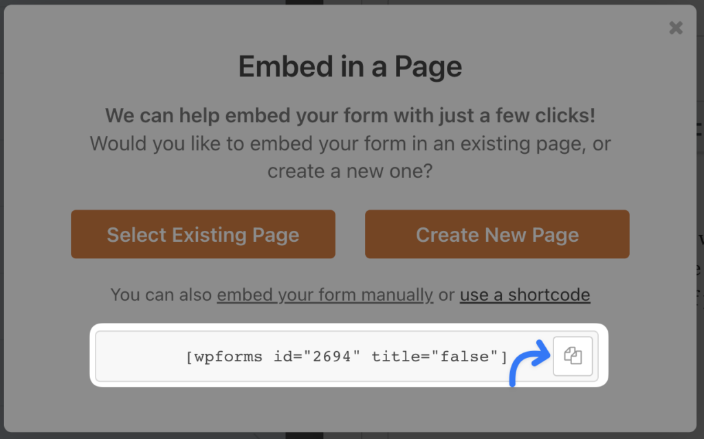 wpforms copy shortcode