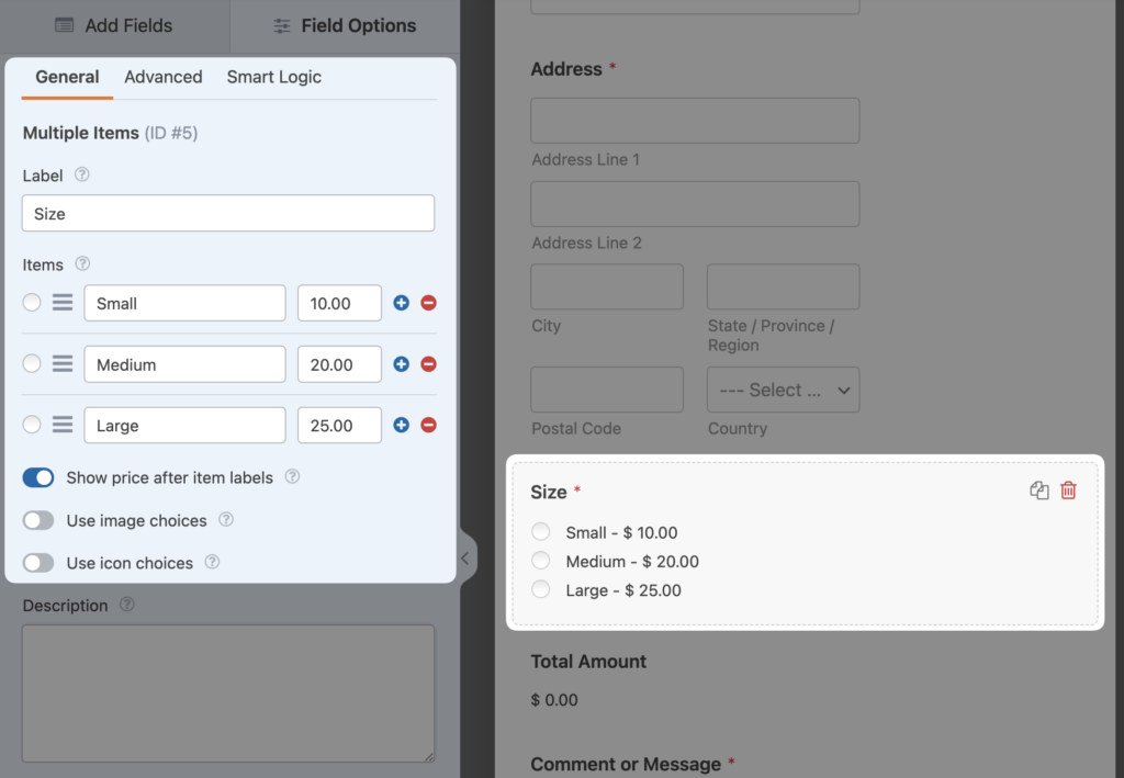 wpforms multiple choice field