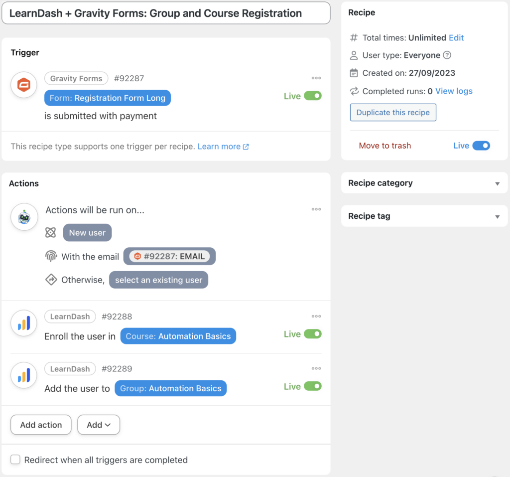 LearnDash + Gravity Forms Group and Course Registration
