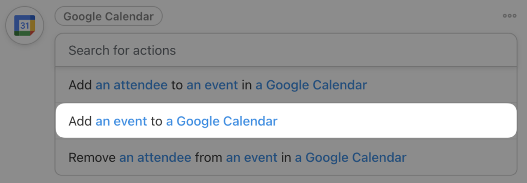google calendar action add an event to a google calendar