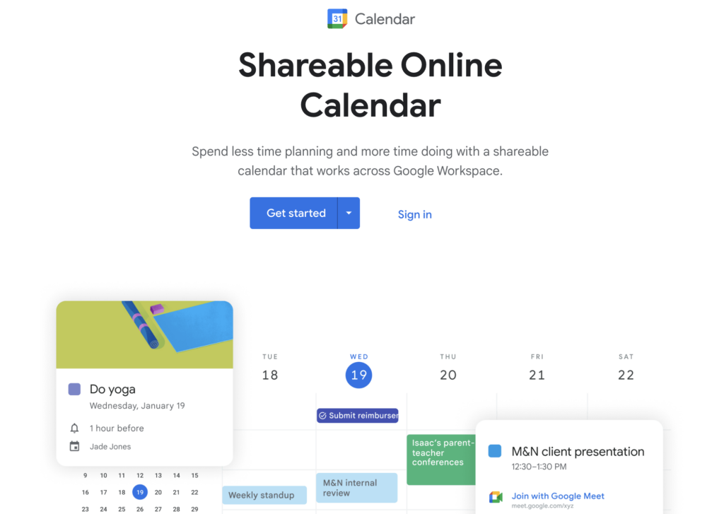 google calendar homepage