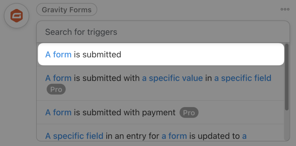 gravity forms trigger a form is submitted