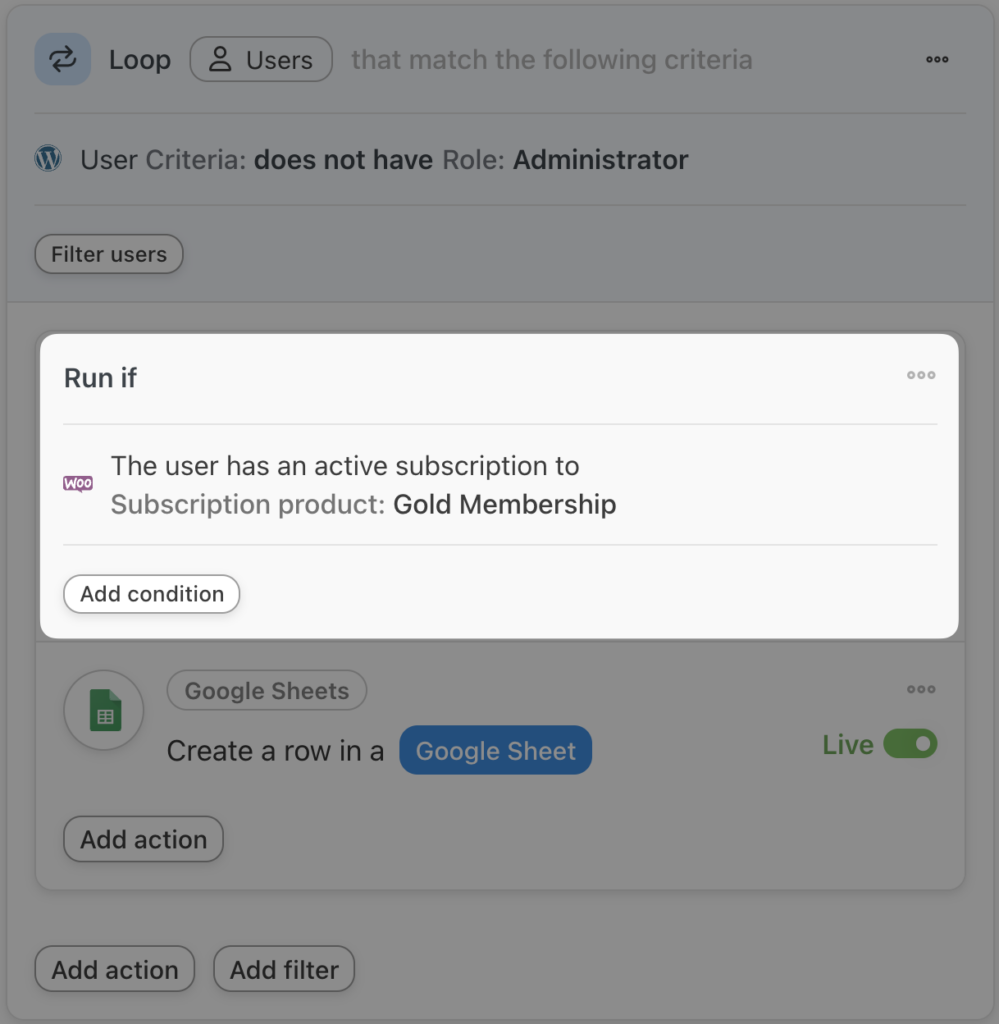 user-loop-google-sheets-action-with-woocommerce-filter