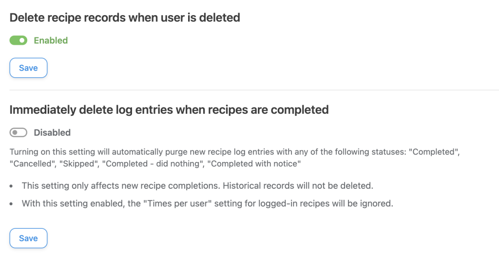 New log settings for Automator
