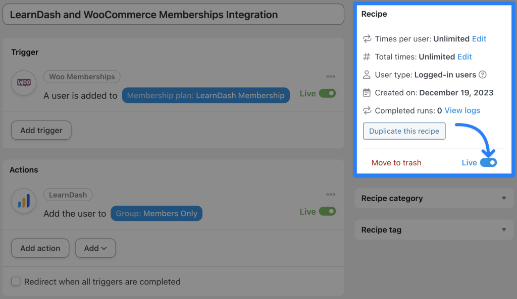 connect-learndash-to-woocommerce-memberships-recipe-live