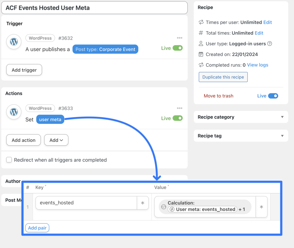 events-hosted-user-meta-recipe