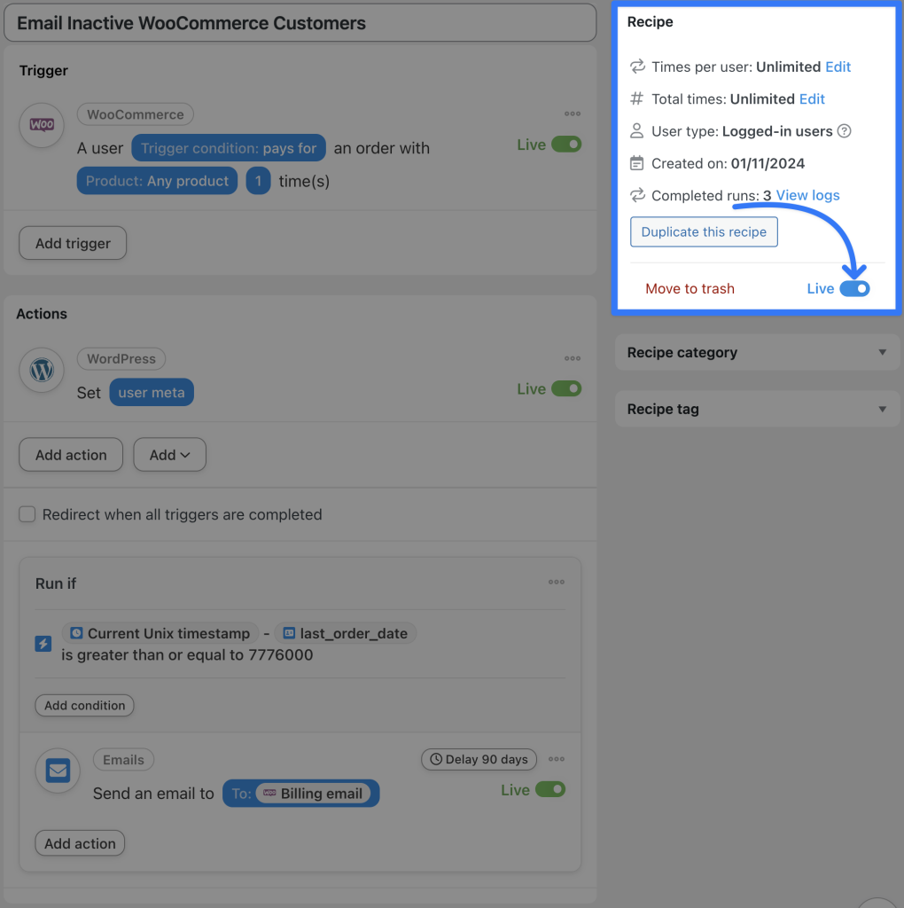 find-inactive-woocommerce-customers-recipe-live