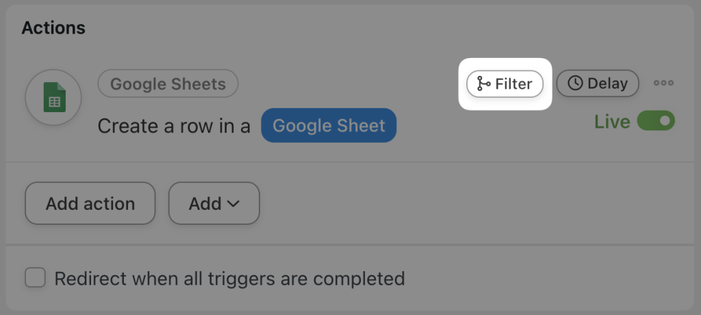 google-sheets-action-filter