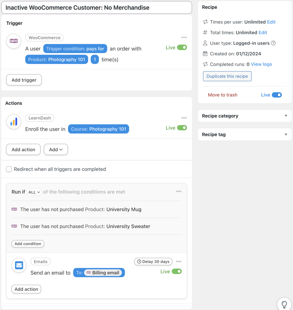 inactive-woocommerce-customer-no-merchandise-recipe