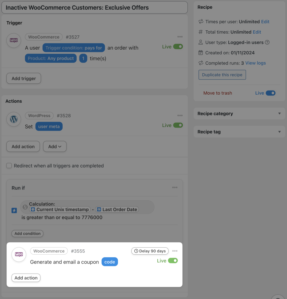 inactive-woocommerce-customers-exclusive-offer-recipe