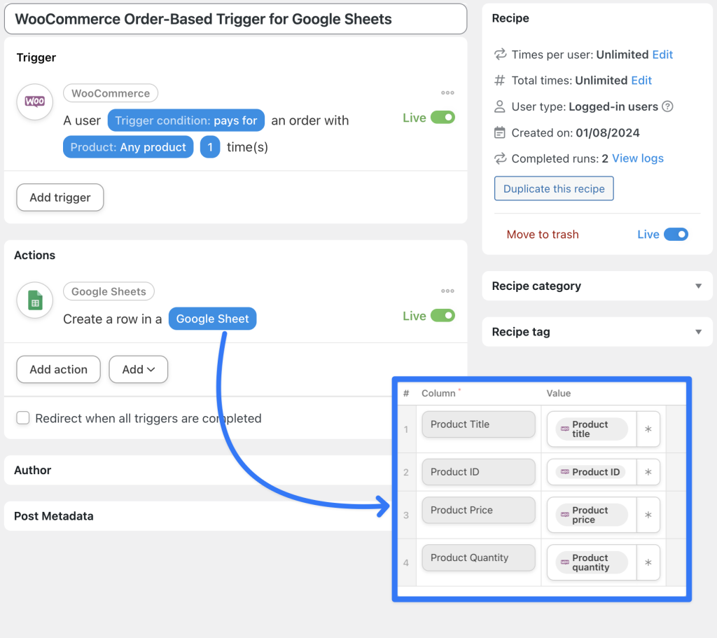 woocommerce-order-based-trigger-for-google-sheets-recipe