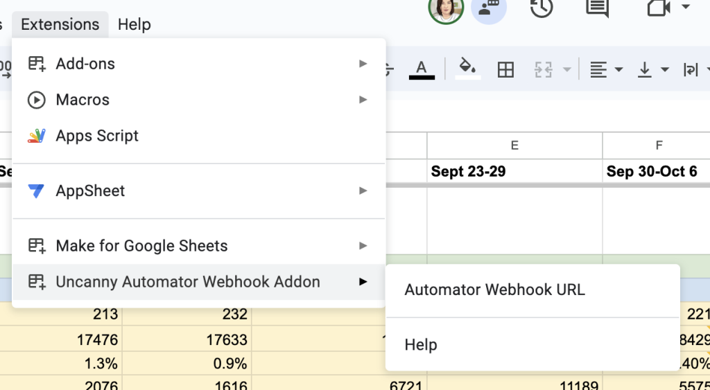 Webhook app menu
