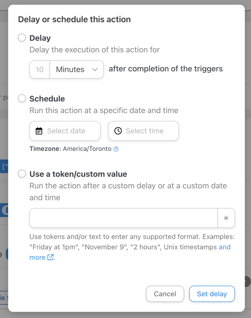 Custom delays and schedules