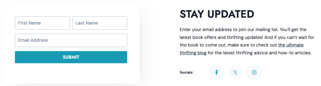 Footer optin form