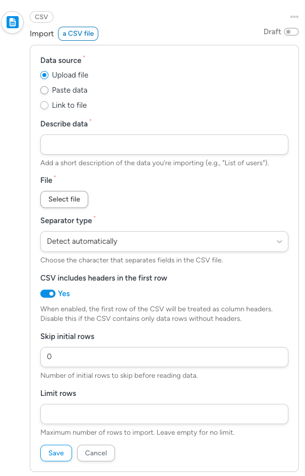 Import a CSV file
